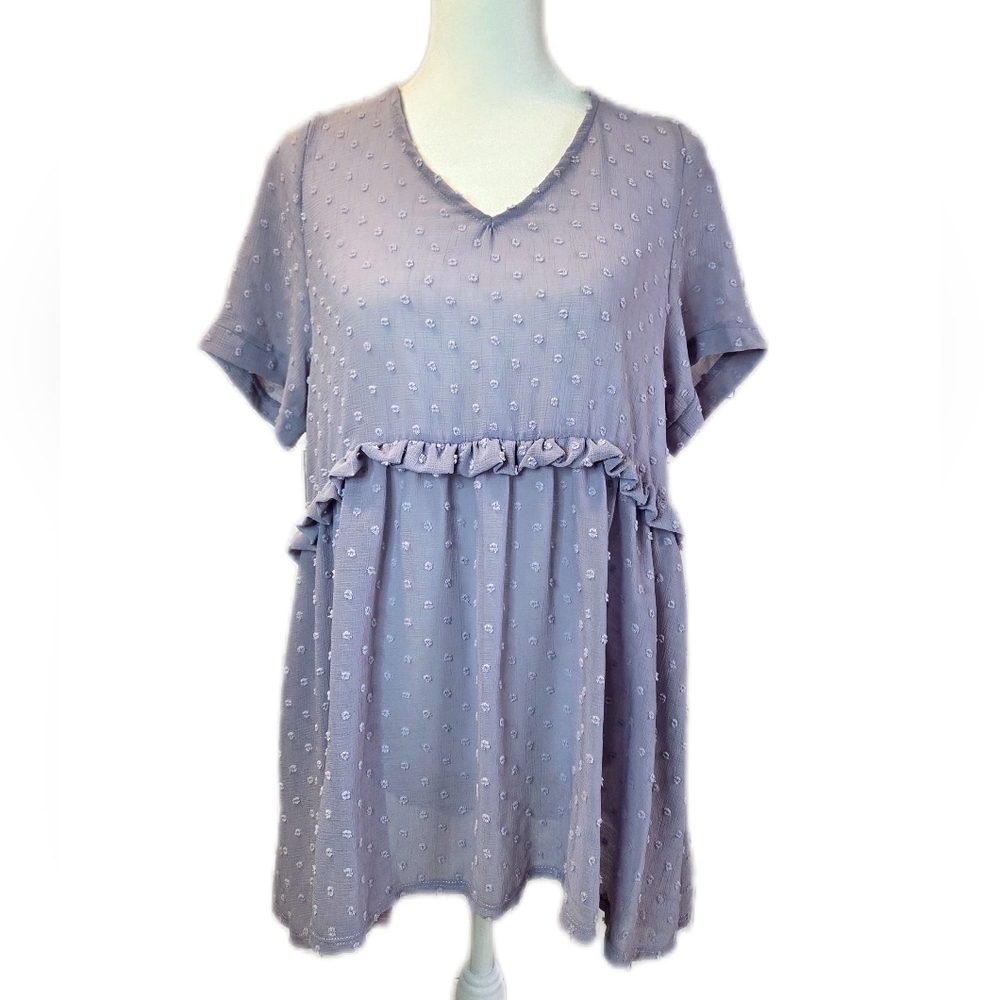 Swiss Dot Babydoll Lavender Ruffle Top